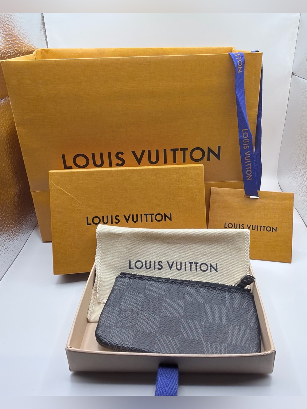 Louis Vuitton Damier graphite key pouch coin purse w/ dust bag, box, & LV bag
